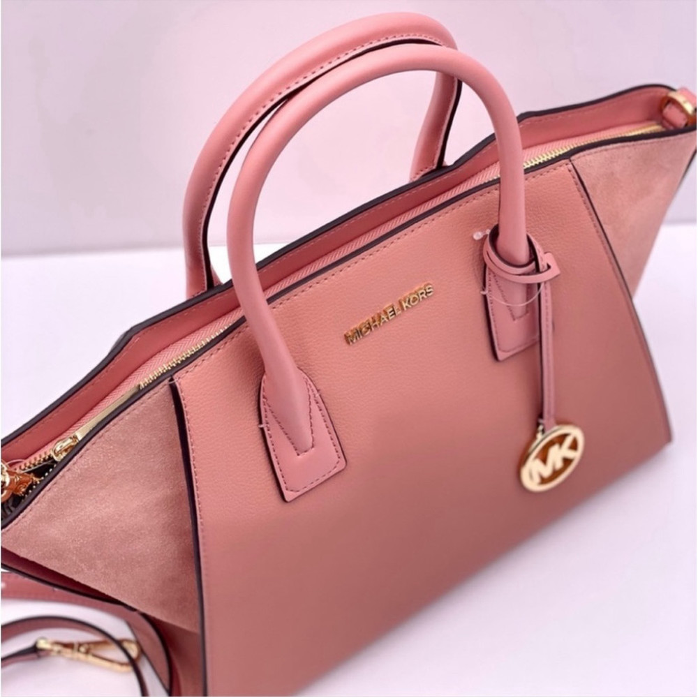 Michael Kors Avril Large Top Zip Satchel Shoulder Bag Sunset Rose Pink - Picture 7 of 13